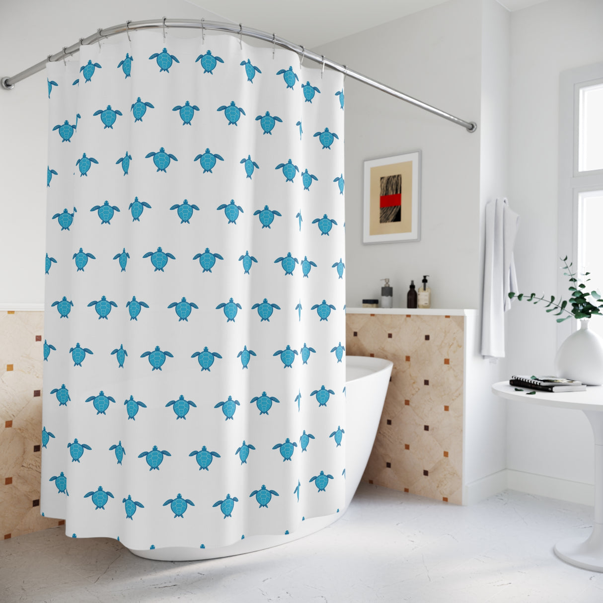 Fun Blue Sea Turtle Shower Curtains - Coastal Bathroom Decor