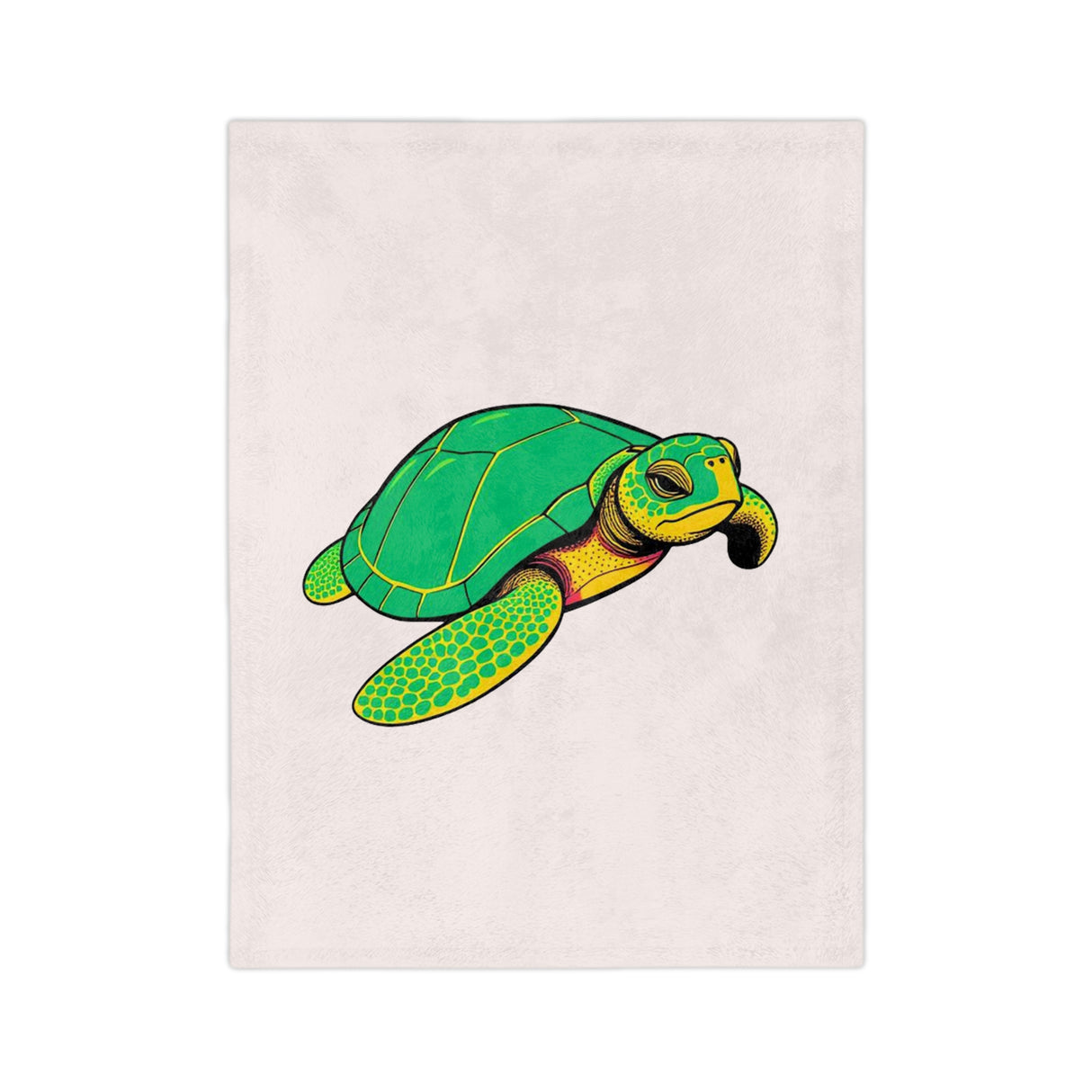 Comic Style Green Sea Turtle -Themed Velveteen Microfiber Blanket - 3 Sizes
