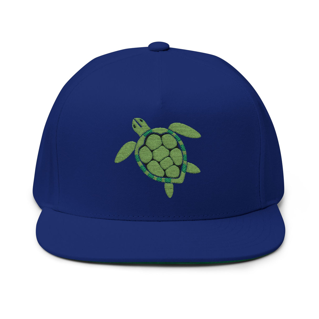Green Sea Turtle Embroidered Flat Bill Cap