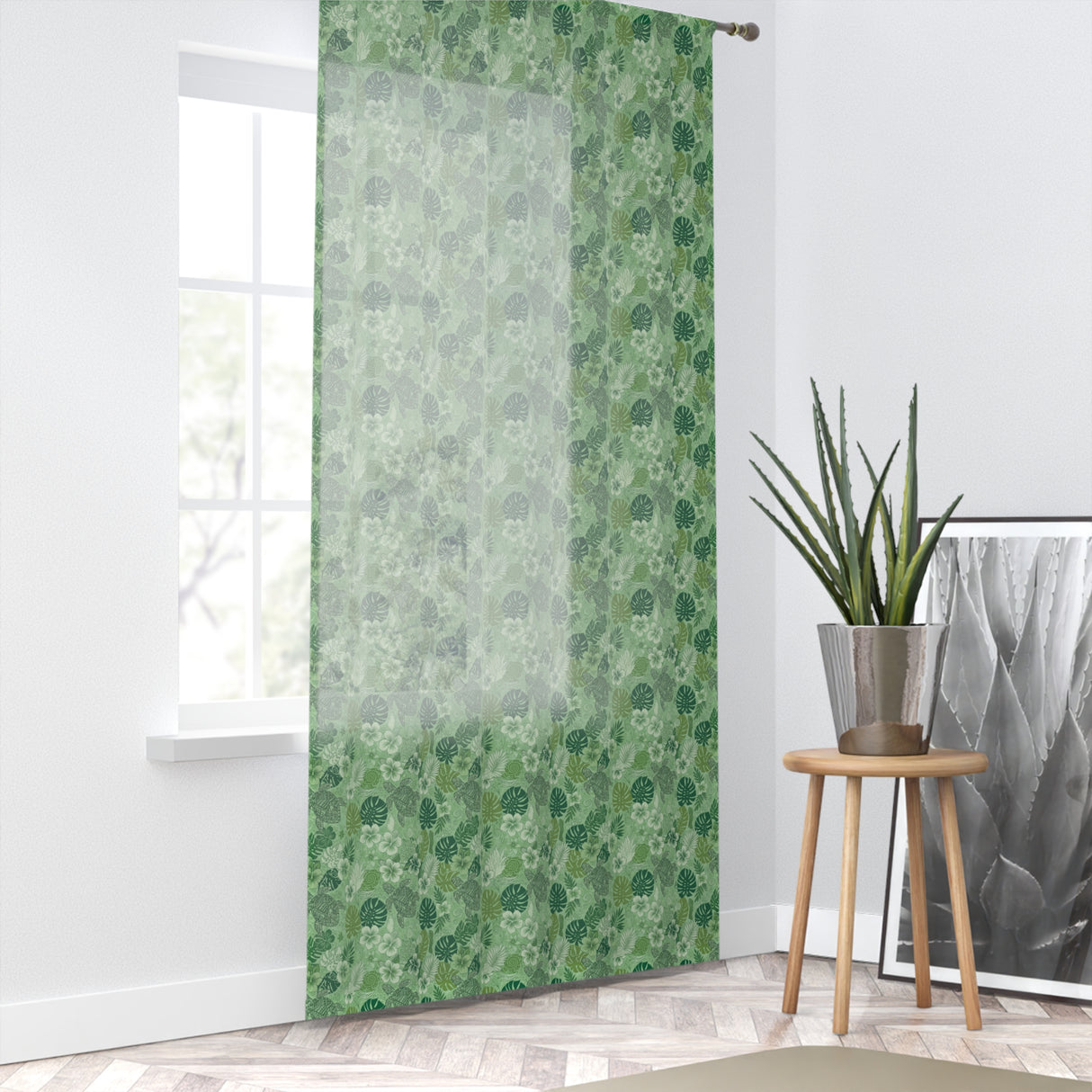 Green Sea Turtle and Palms Pattern Window Curtain