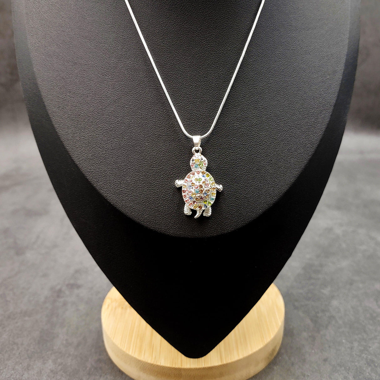 Multi Color Sea Turtle Necklace Rhinestone Pendant (approx. 16+ inches AROUND) Colorful Sea Turtle Jewelry a gift for ocean life enthusiast!