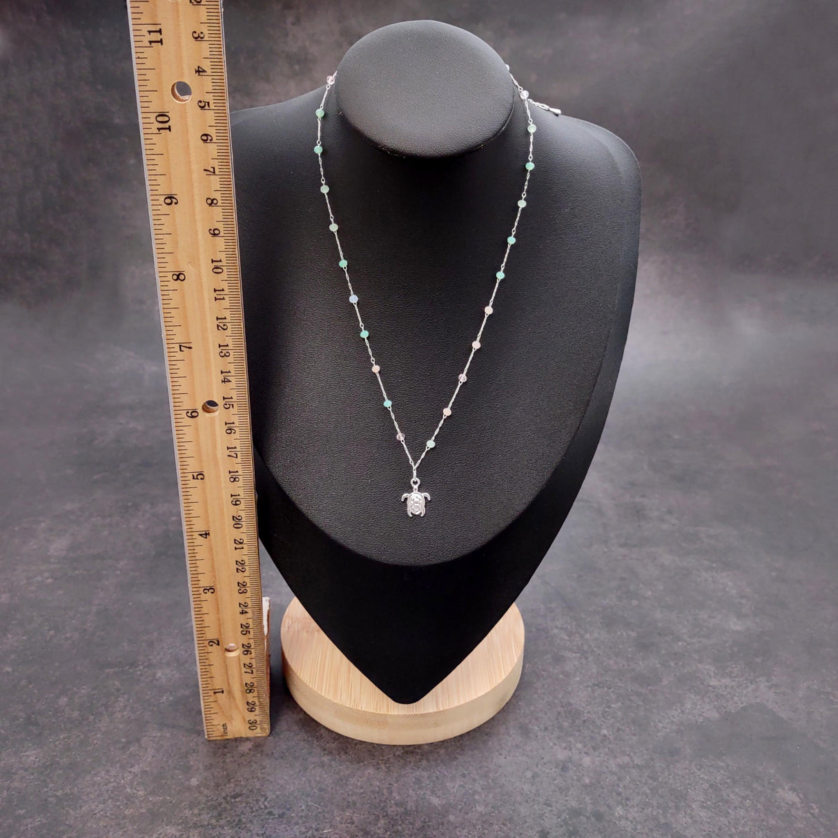 Sea Turtle Charm Necklace Delicate Green Peach White Beads (approx. 14+ inches AROUND) Silver Sea Turtle Necklace great for gifting!
