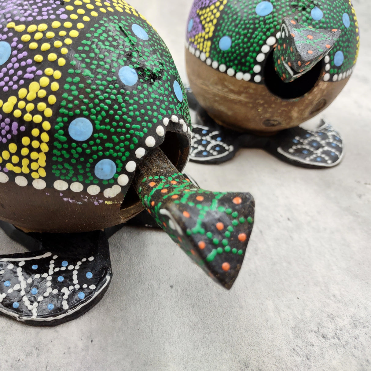 Painted Coconut Sea Turtle Bobblehead Handmade Purple Dot (1 sea turtle approx. 6.5 inches) Painted Coconut Sea Turtle for home décor!