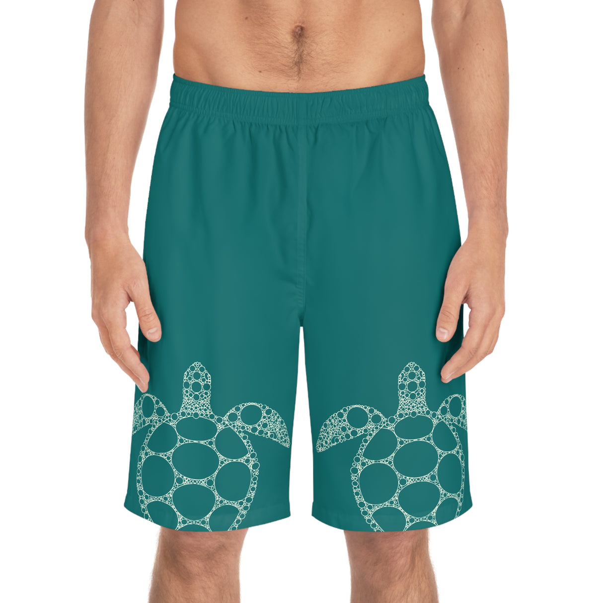 Teal Sea Turtle Print Men's Board Shorts
