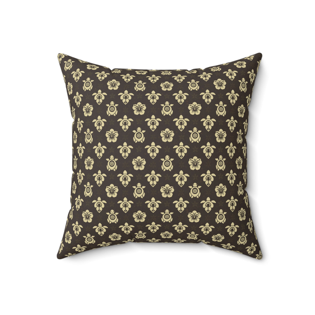 Brown and Ivory Tropical Pattern Sea Turtle Faux Suede Pillow - 4 sizes