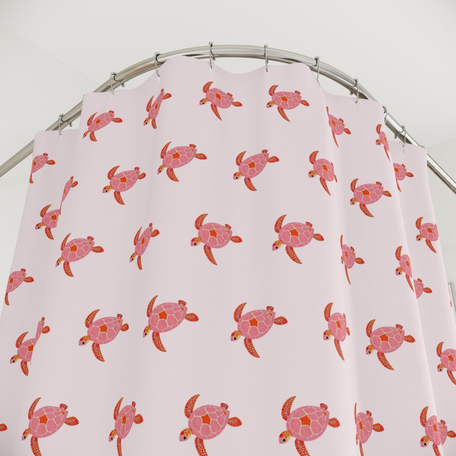Fun Pink Sea Turtle Shower Curtains - Coastal Bathroom Decor