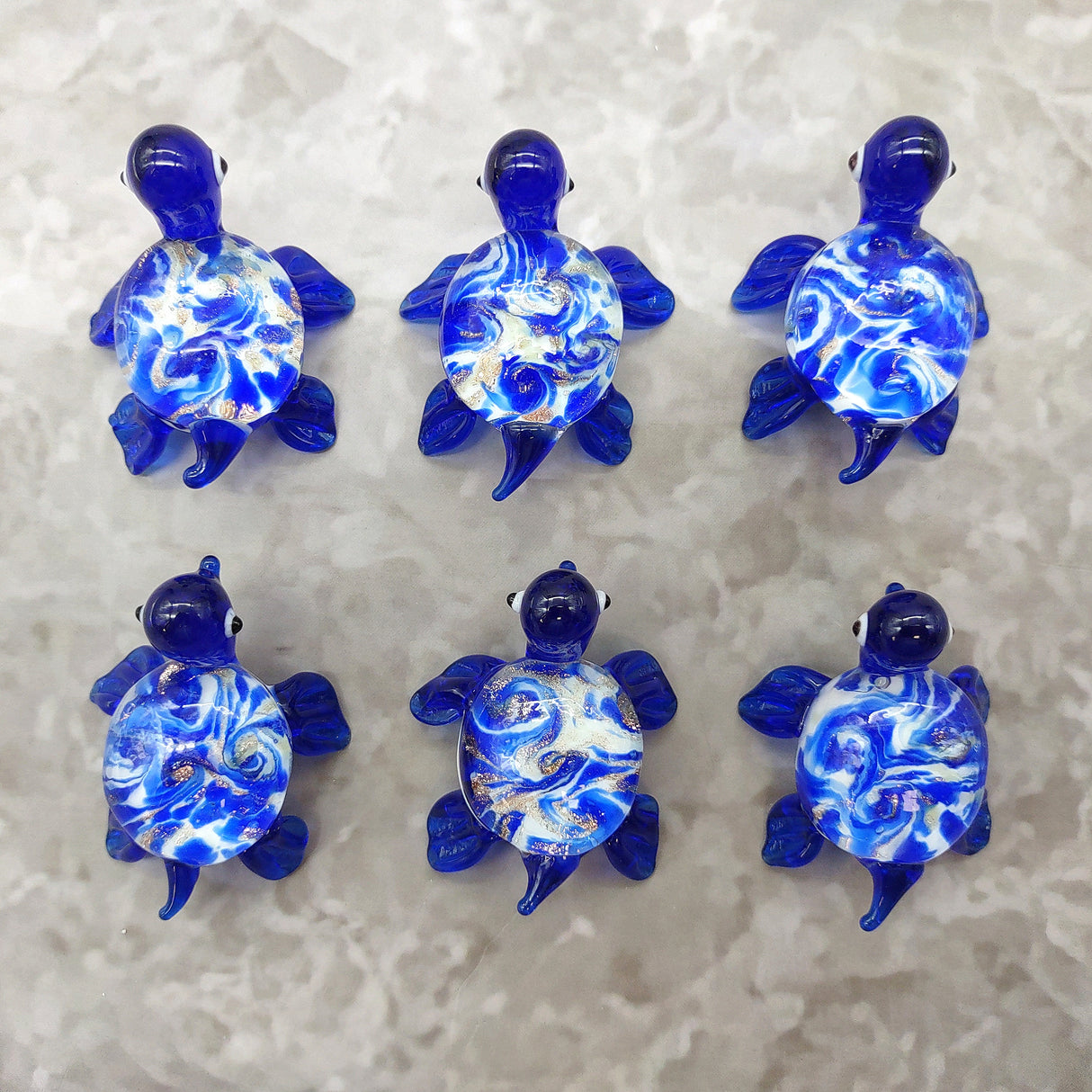 Swirl Glass Sea Turtle Figurine Blue (1 sea turtle figure approx. 1.5 inches) Swirly Blue Glass Sea Turtle for gifts décor & collecting!