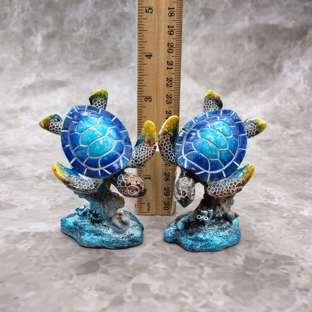 Ocean Blue Painted Resin Sea Turtle Figurine (1 figure approx. 3.5+ inches tall) Blue Sea Turtle for coastal home decor gifts & collecting!