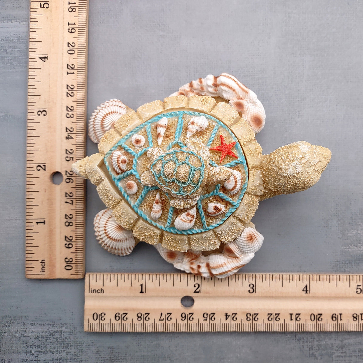 Sandy Sea Turtle With Baby Trinket Box (1 ring box approx. 4+ inches) Sandy Shell Resin Sea Turtle Keepsake Box for coastal home décor!
