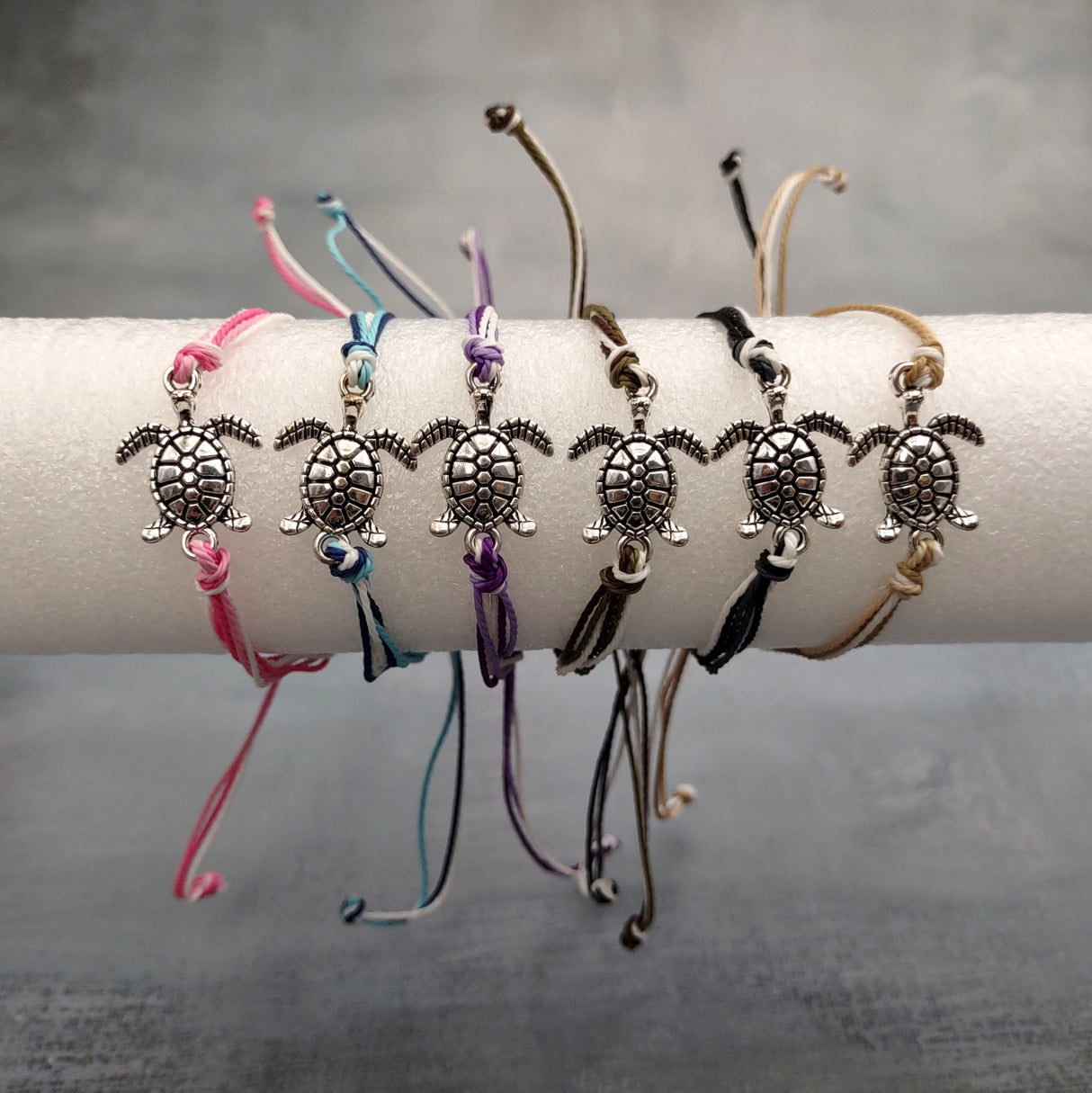 Sea Turtle Charm Bracelet Pink White Cord (approx. 5-7+ inches AROUND) Rose Carnation Sea Turtle String Bracelet Jewelry a thoughtful gift!