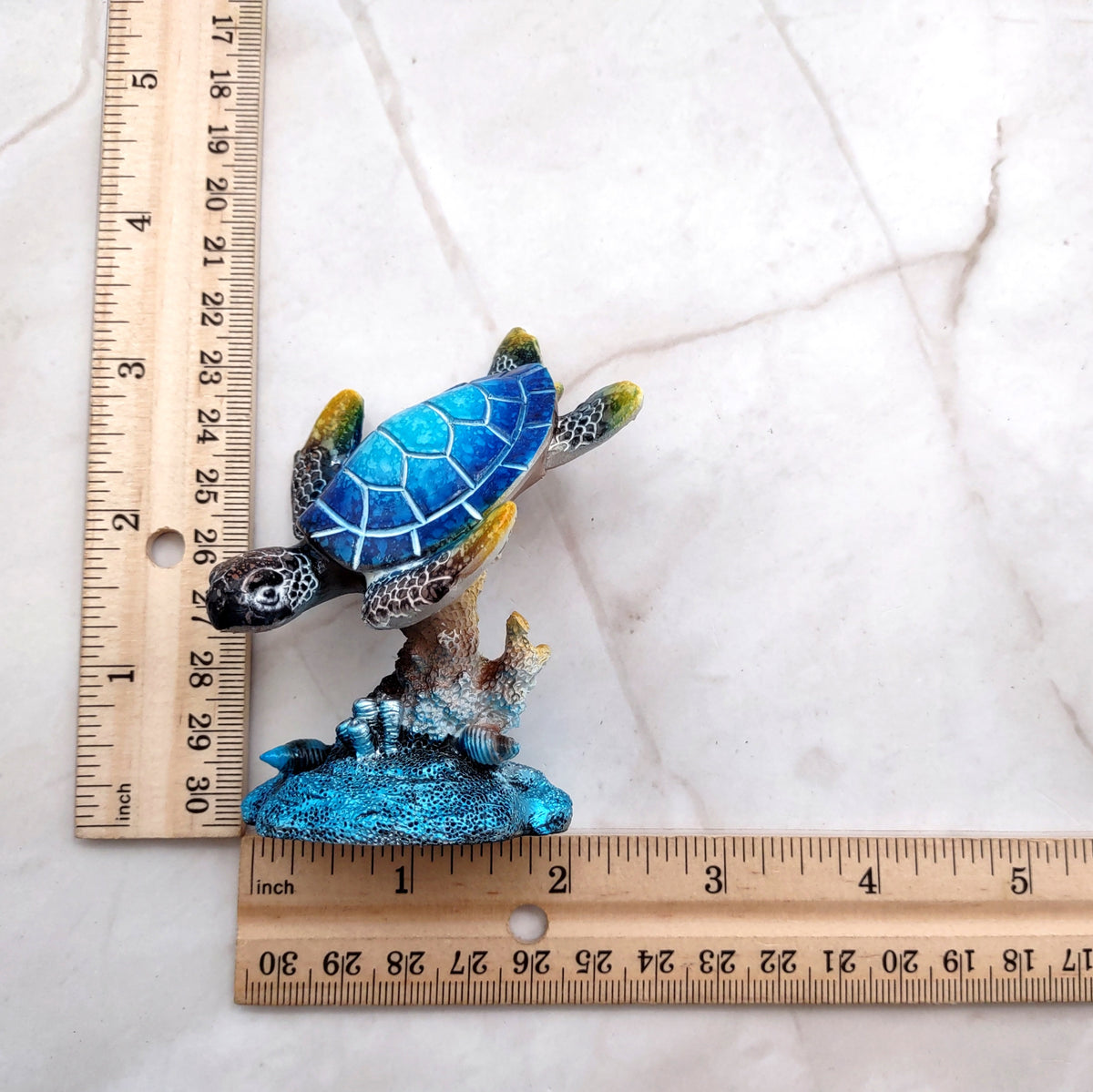 Ocean Blue Painted Resin Sea Turtle Figurine (1 figure approx. 3.5+ inches tall) Blue Sea Turtle for coastal home decor gifts & collecting!