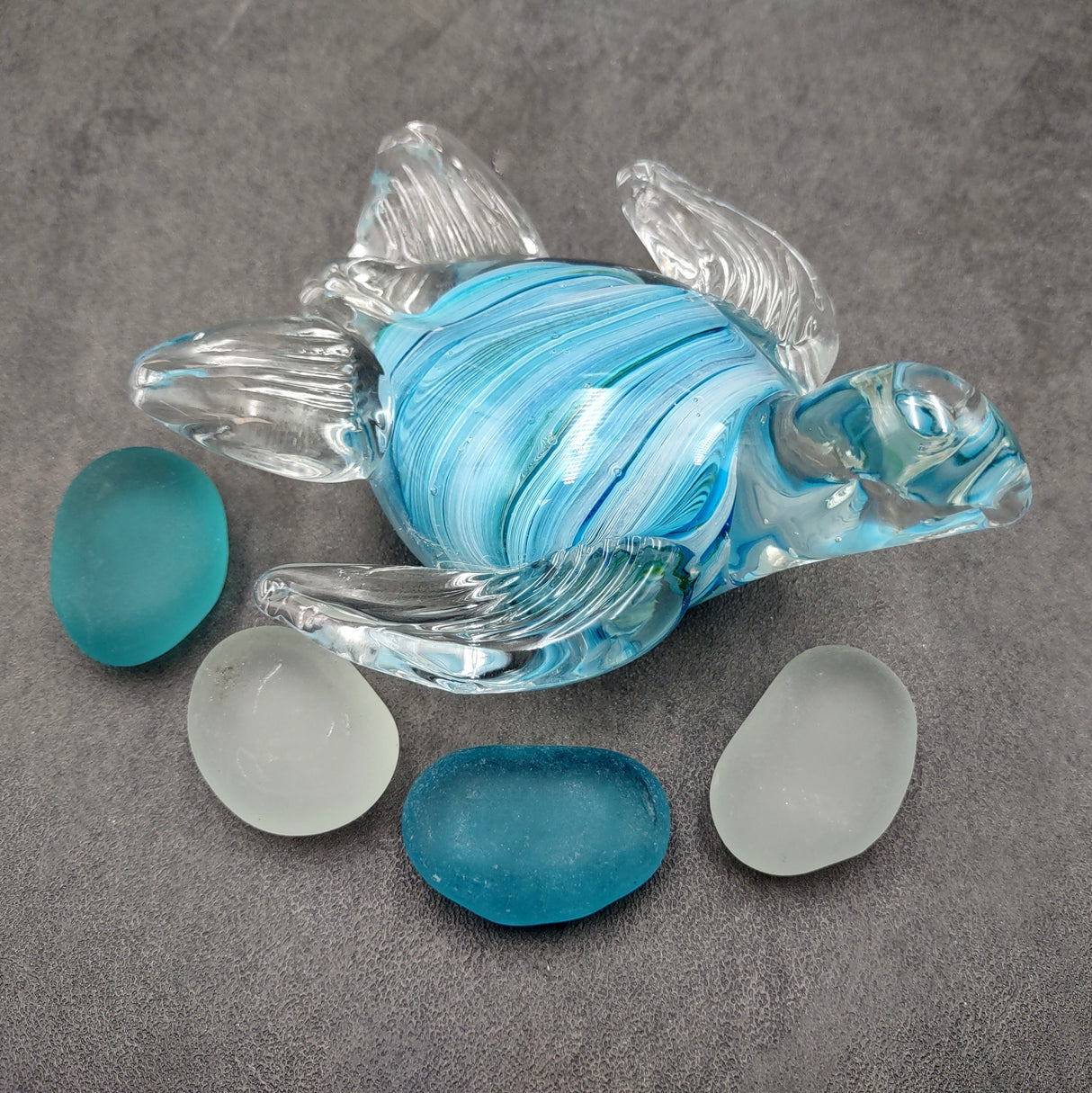 Aqua Blue Swirl Glass Sea Turtle Figurine (1 figure approx. 4.5 inches long) Aqua Blue Glass Sea Turtle for coastal home decor & collecting!