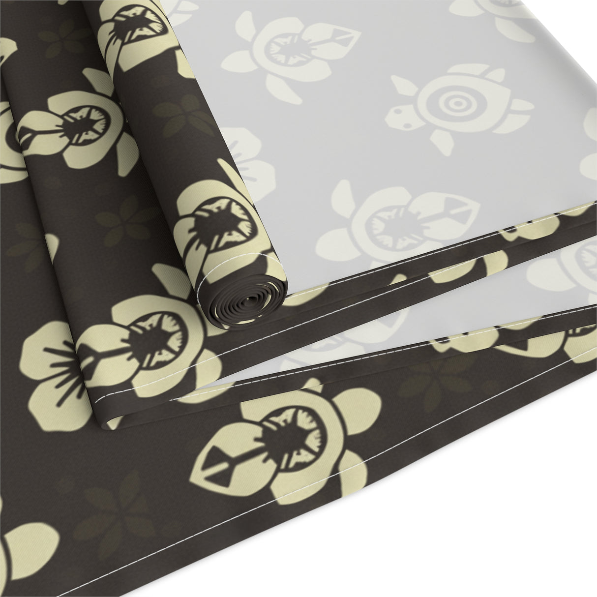 Dark Brown Sea Turtle and Floral Print Table Runner