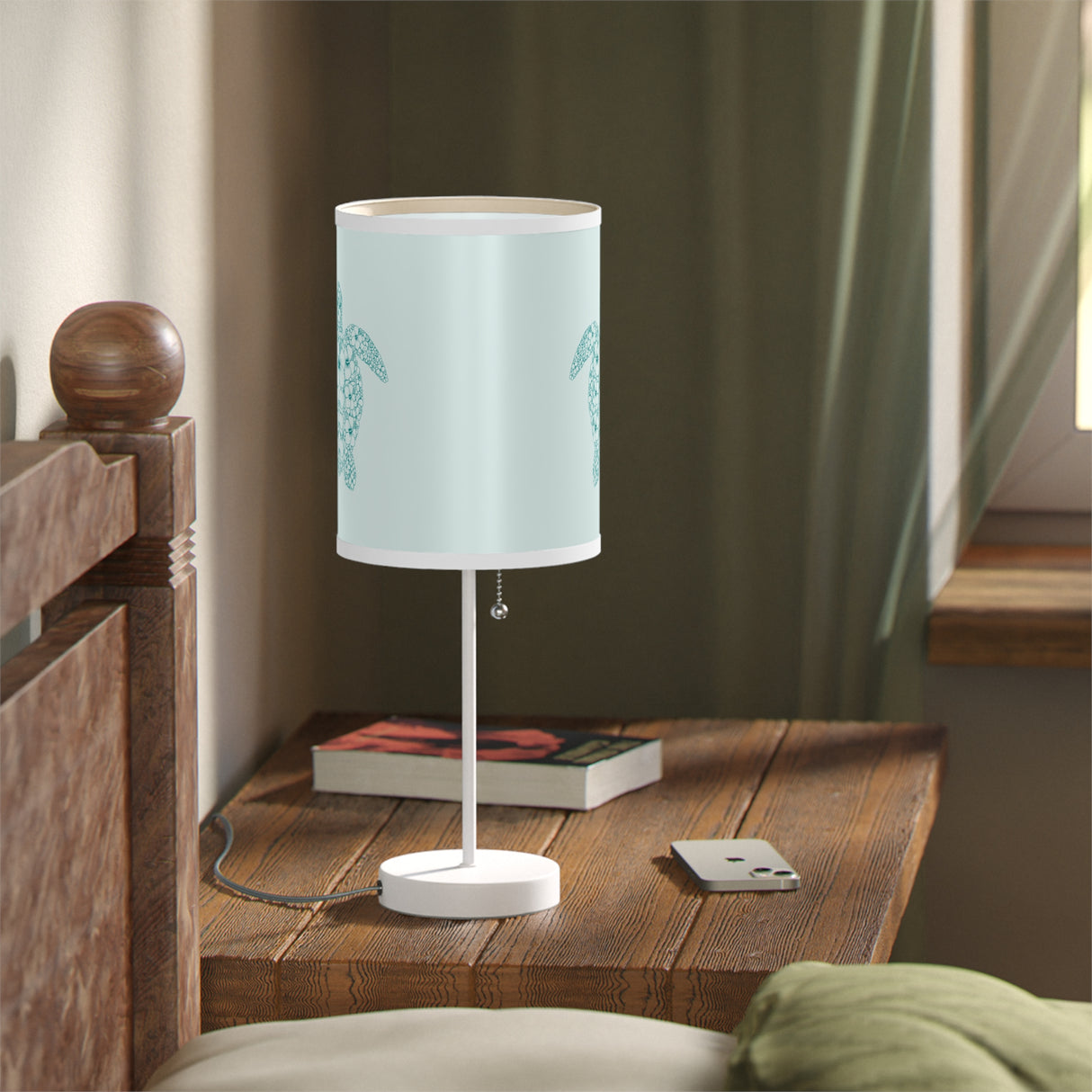 Blue Tropical Flower Sea Turtle Pattern Table Lamp