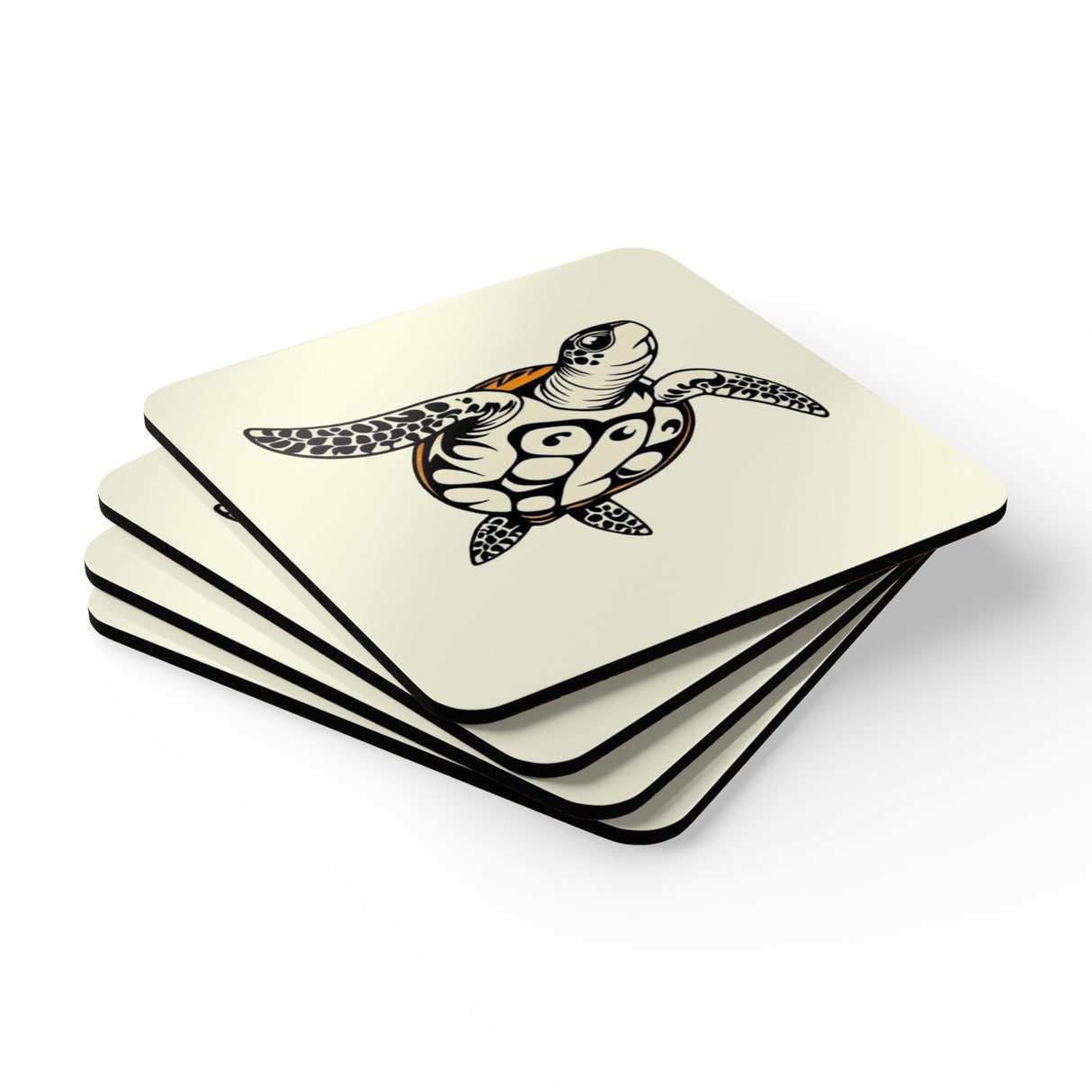 Black and Orange Sea Turtle Corkwood Coaster Set