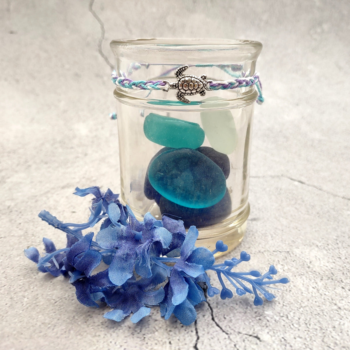 Sea Turtle Bracelet Braided Cord Light Blue Purple White (approx. 5-7+ inches AROUND) Blue Purple String Sea Turtle Bracelet to gift!