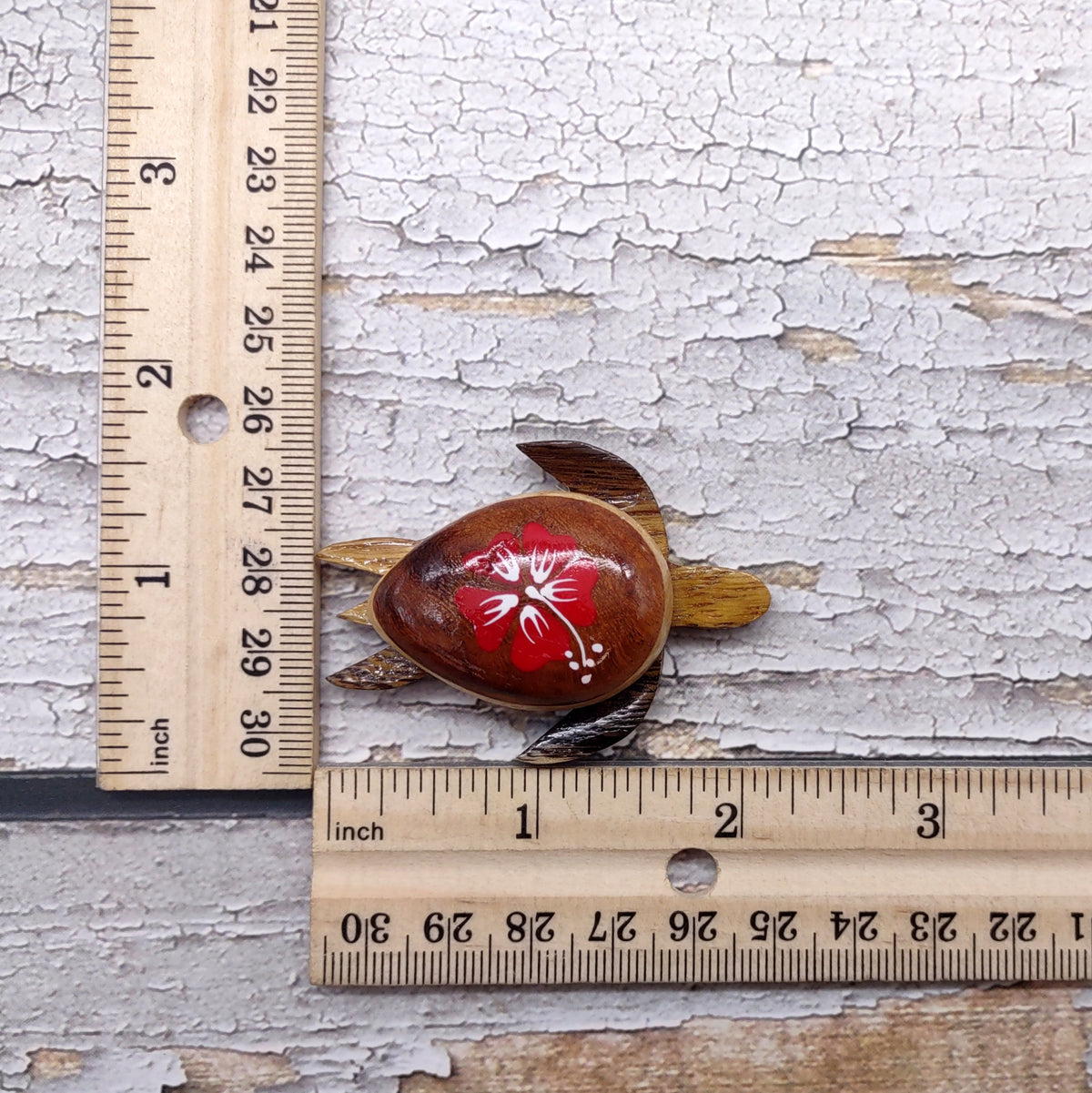 Wooden Sea Turtle Magnet Red Hibiscus Flower (1 magnet approx. 2+ inches) Wood Sea Turtle Magnet gift for fridges cabinets doors!