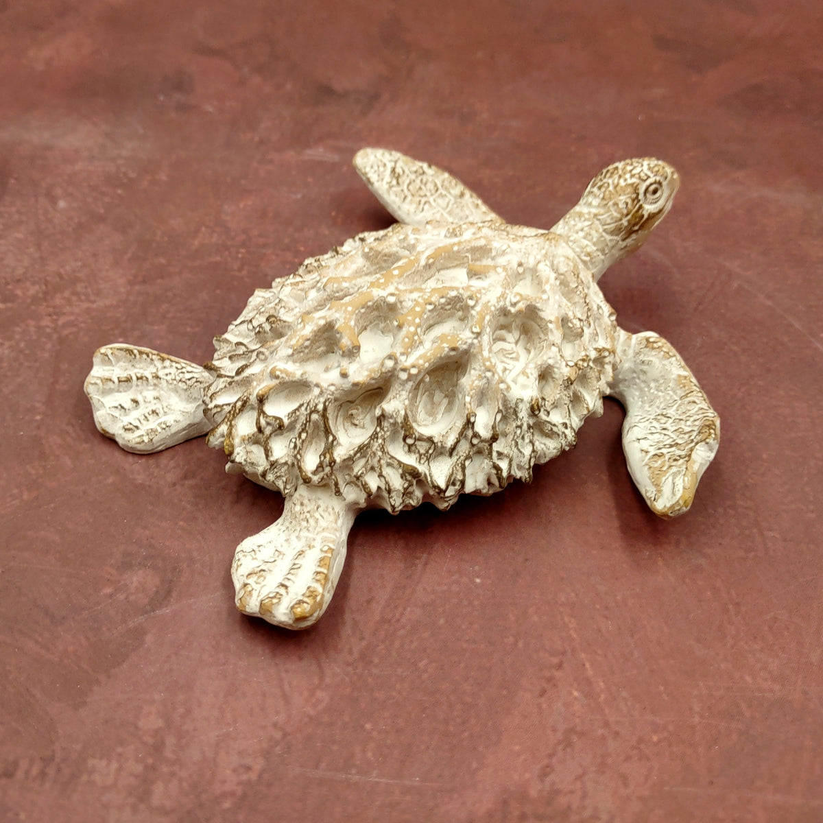 White Sea Turtle Tan Coral Shell Figurine (1 figure approx. 4+ inches) Rough White Tan Sea Turtle Statuette for decor gifts & collecting!