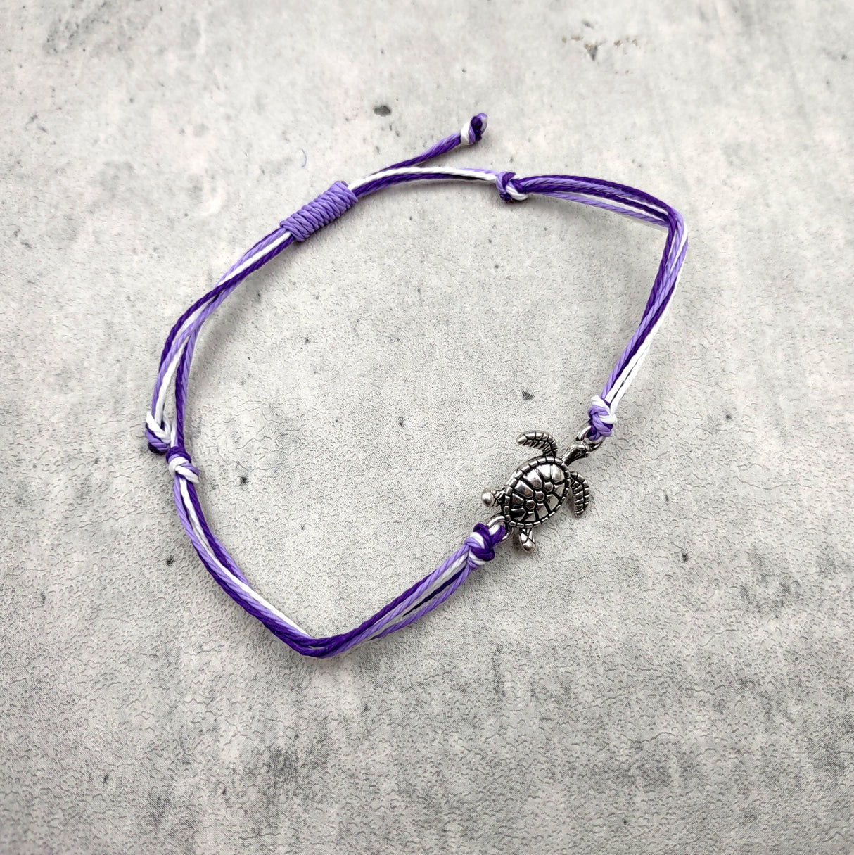 Sea Turtle Charm Bracelet Lavender Purple White Cord (approx. 5-7+ inches AROUND) Purple Sea Turtle String Bracelet Jewelry for gifting!