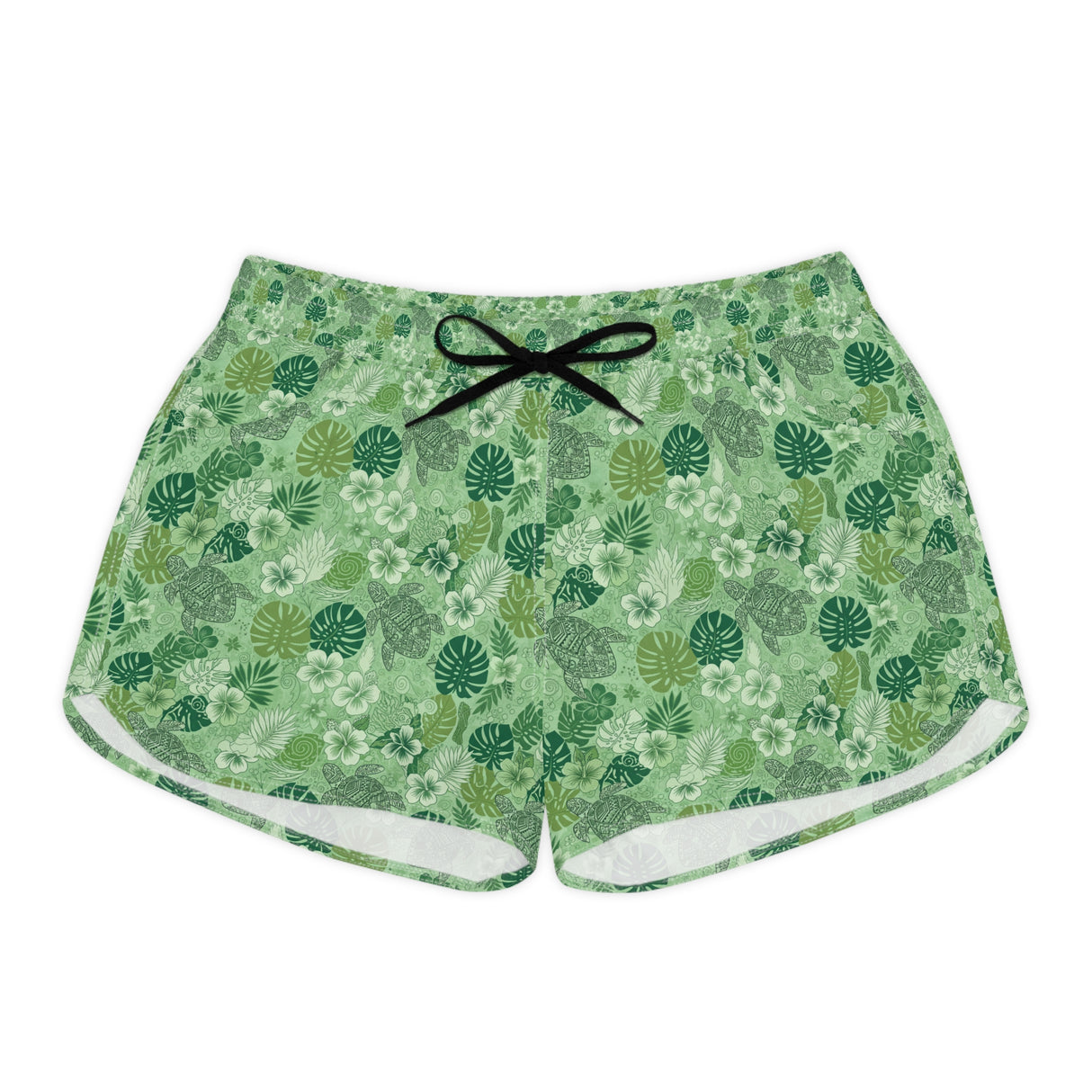 Retro Green Tropical Sea Turtle Print Womens Shorts