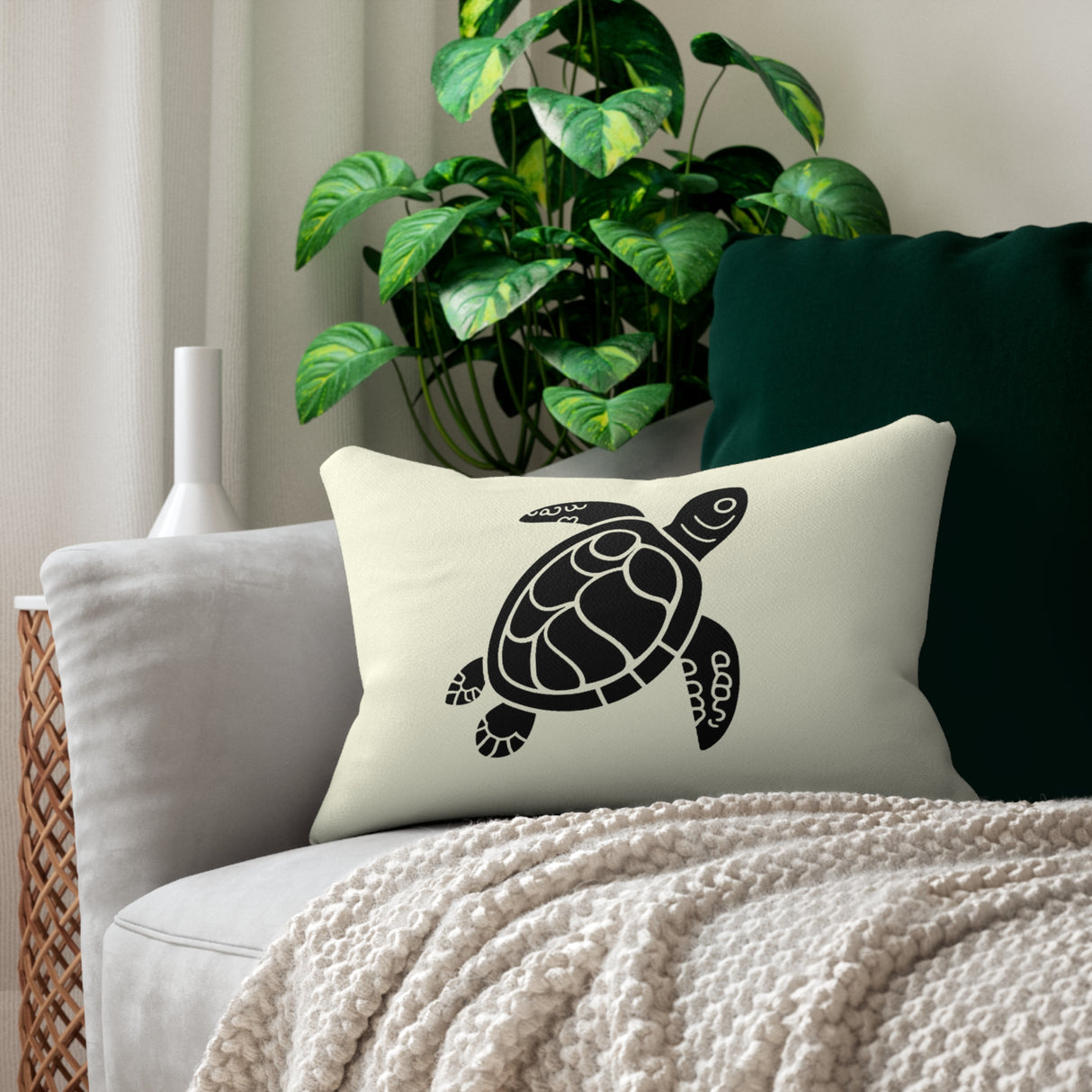 Off White Sea Turtle Lumbar Pillow