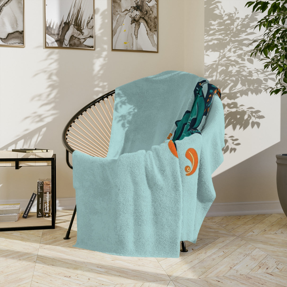 Blue Sea Turtle-Themed Boho Velveteen Microfiber Blanket - 3 Sizes