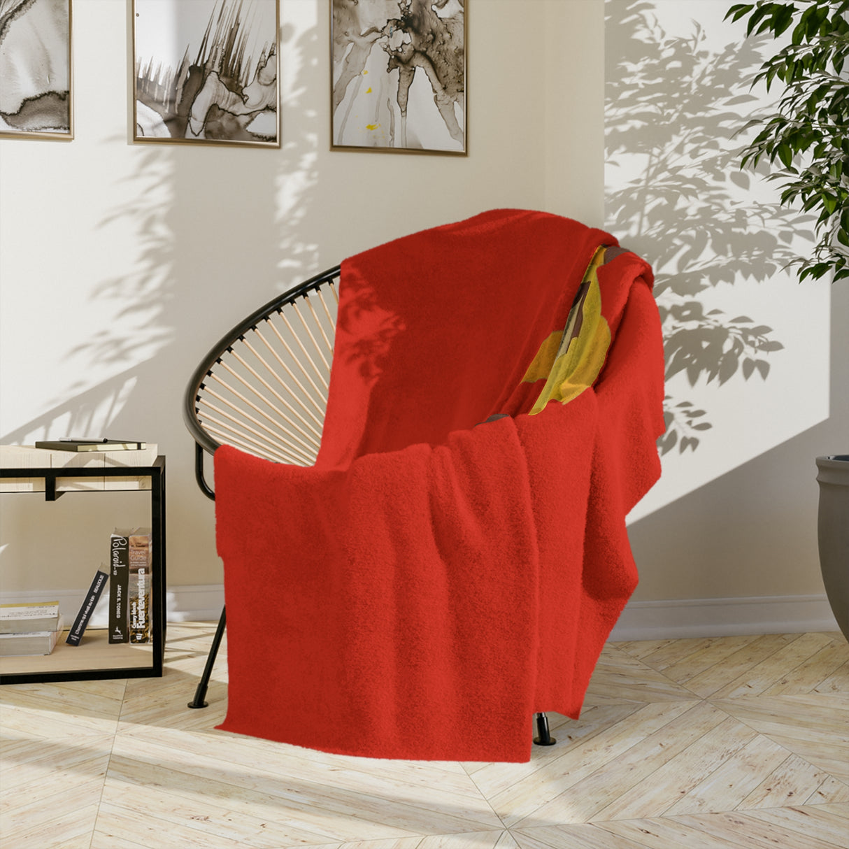 Red and Yellow Color Cut Sea Turtle-Themed Velveteen Microfiber Blanket - 3 Sizes