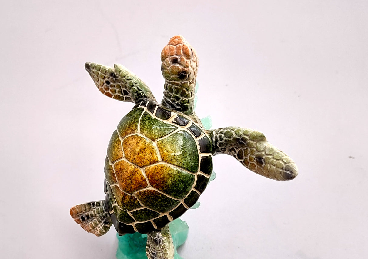 Green Sea Turtle Figurine Riding A Wave (One figure approx. 5+ inches long) Wonderful sea life décor for your home or office!