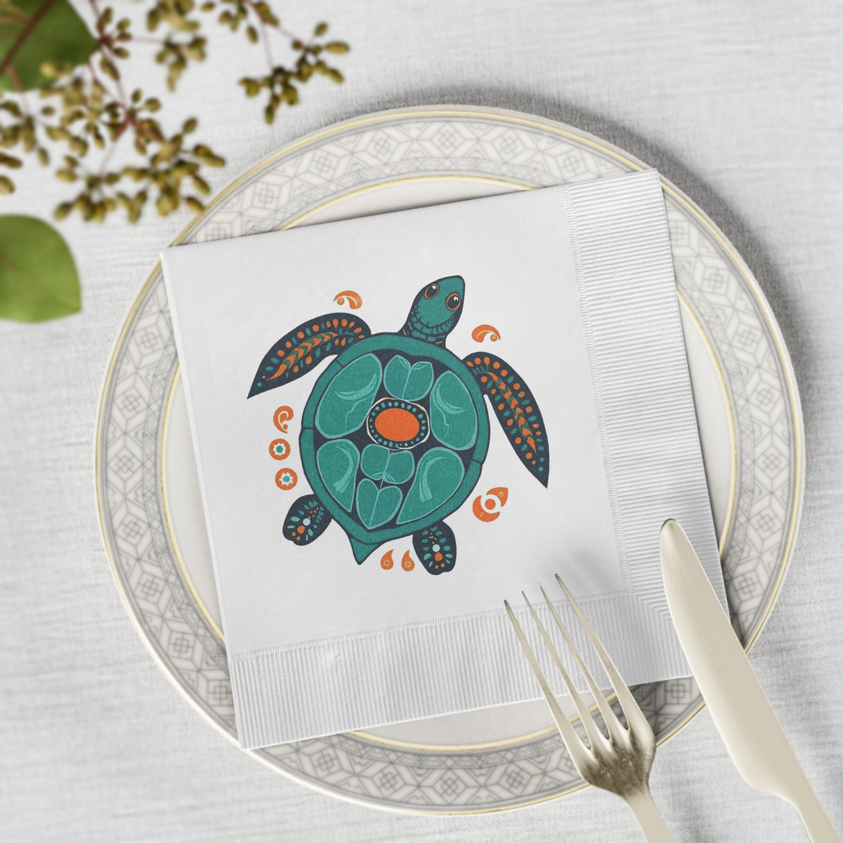 Blue Boho Tropical SeaTurtle-Themed Cocktail Napkins