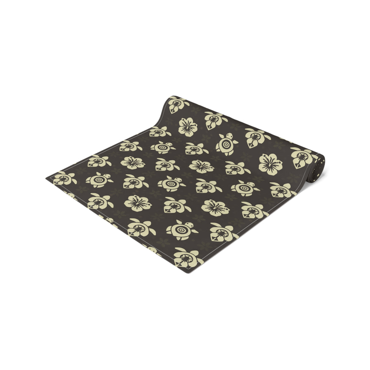 Dark Brown Sea Turtle and Floral Print Table Runner