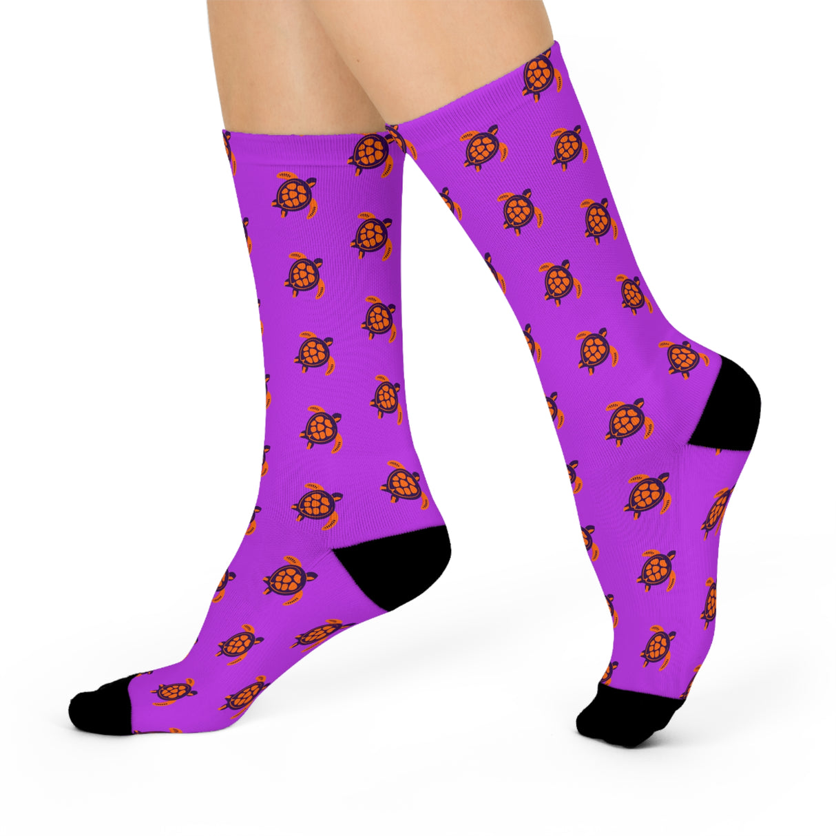 Violet and Orange Sea Turtle Cushioned Crew Socks
