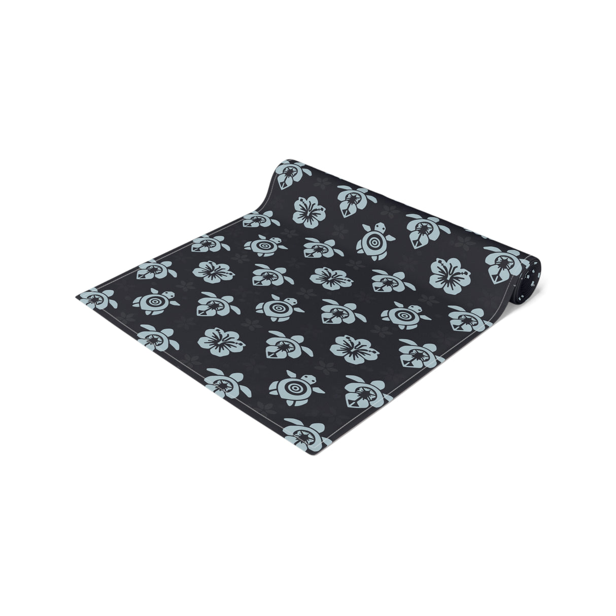 Dark Blue Sea Turtle and Floral Print Table Runner