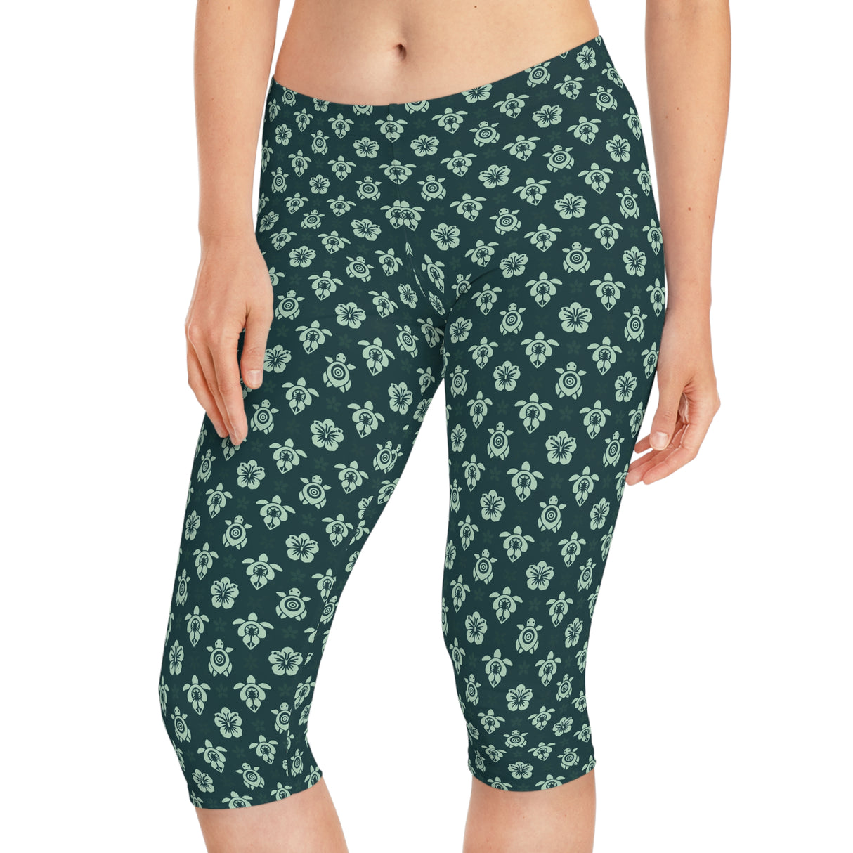 Dark Teal Sea Turtle Capri Leggings