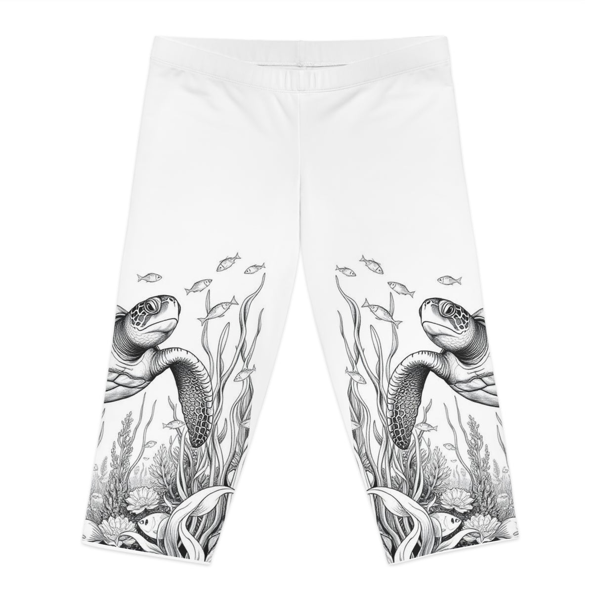 Black and White Sea Turtle Capri Leggings
