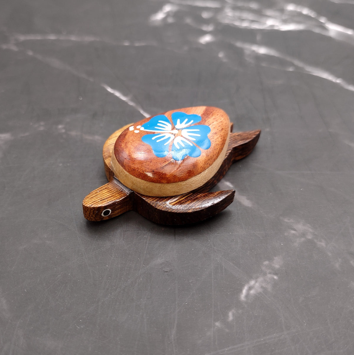 Wooden Sea Turtle Magnet Blue Hibiscus Flower (1 magnet approx. 2+ inches) Wood Sea Turtle Magnet gift for fridges cabinets doors!