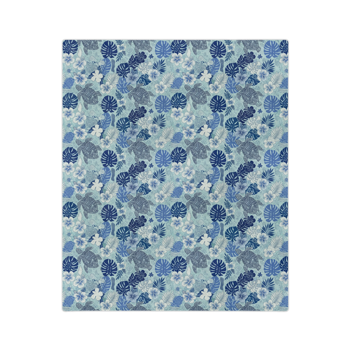 Blue Tiki Sea Turtle Pattern Sea Turtle -Themed Velveteen Microfiber Blanket - 3 Sizes