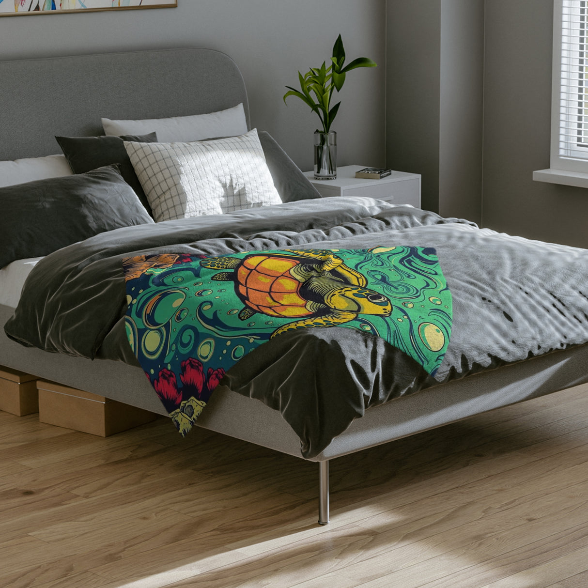 Vibrant Sea Turtle-Themed Velveteen Microfiber Blanket - 3 Sizes