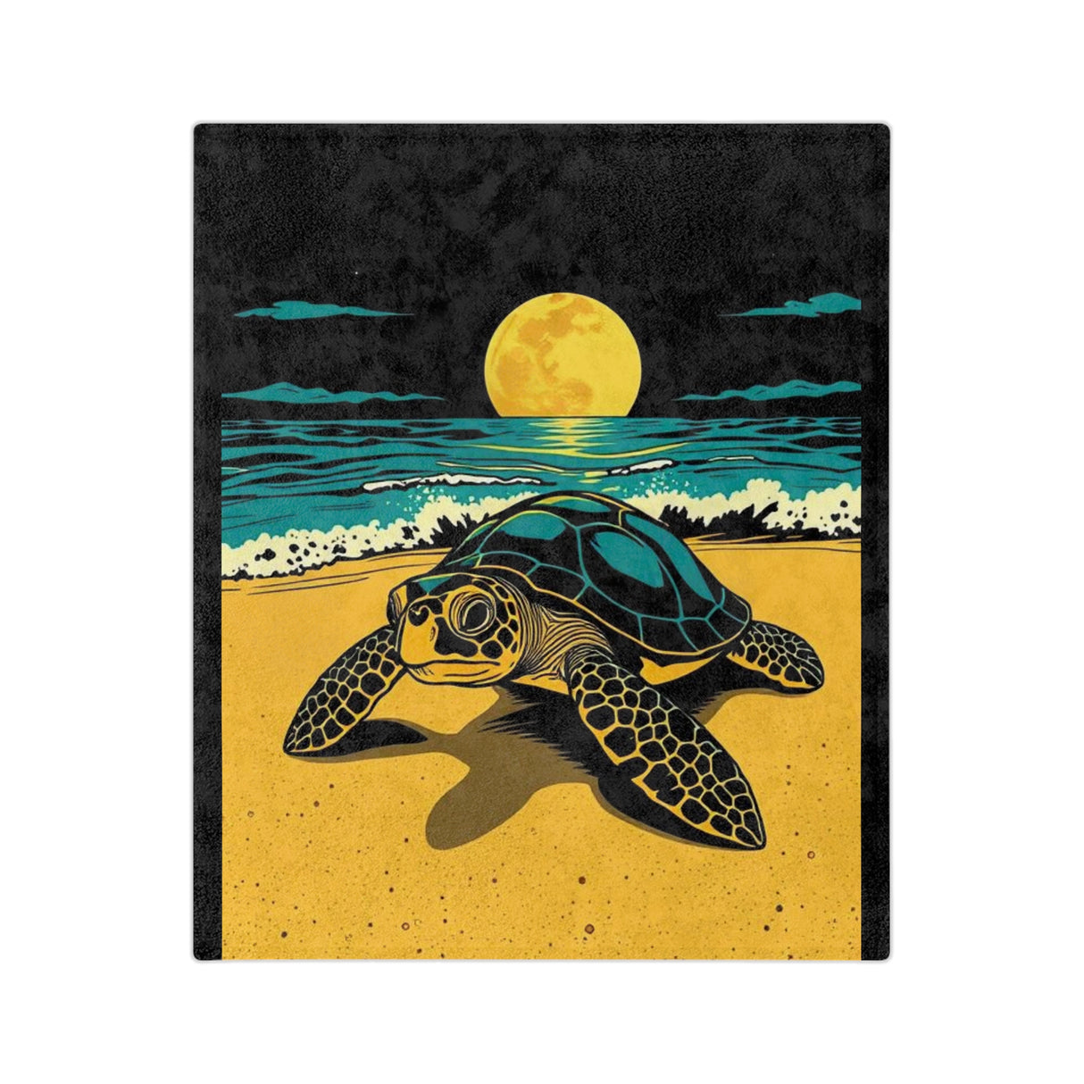 Black Gold Teal Sea Turtle-Themed Velveteen Microfiber Blanket - 3 Sizes