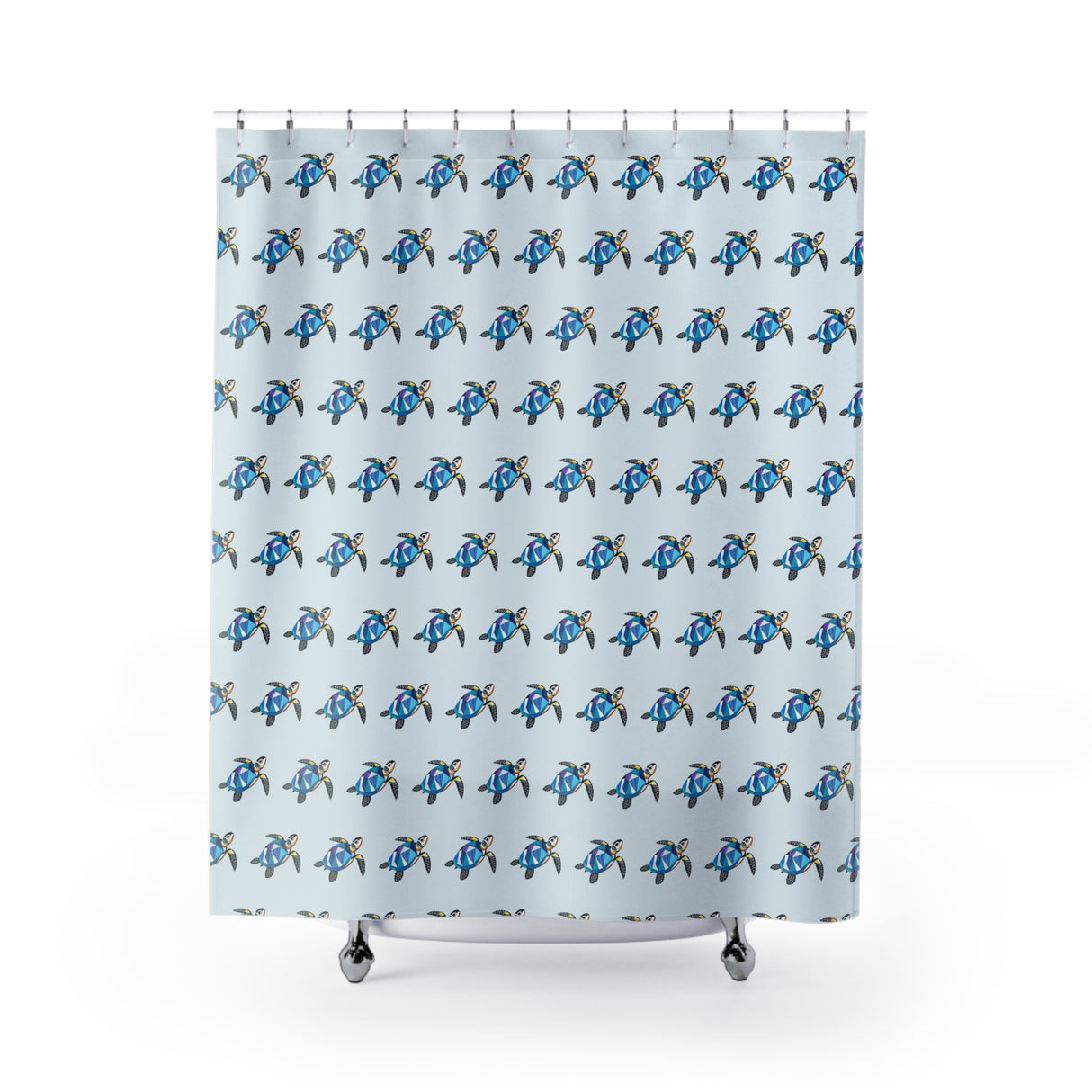 blue Stained Glass Style Sea Turtle Shower Curtains - Coastal Bathroom Decor