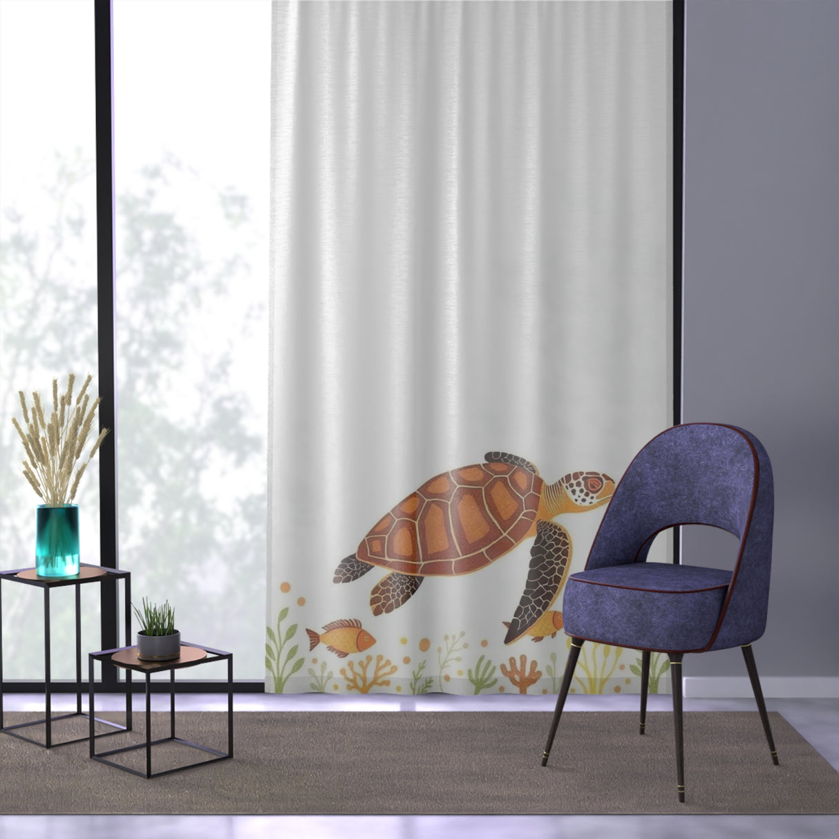 Rustic Print Brown Sea Turtle Window Curtain