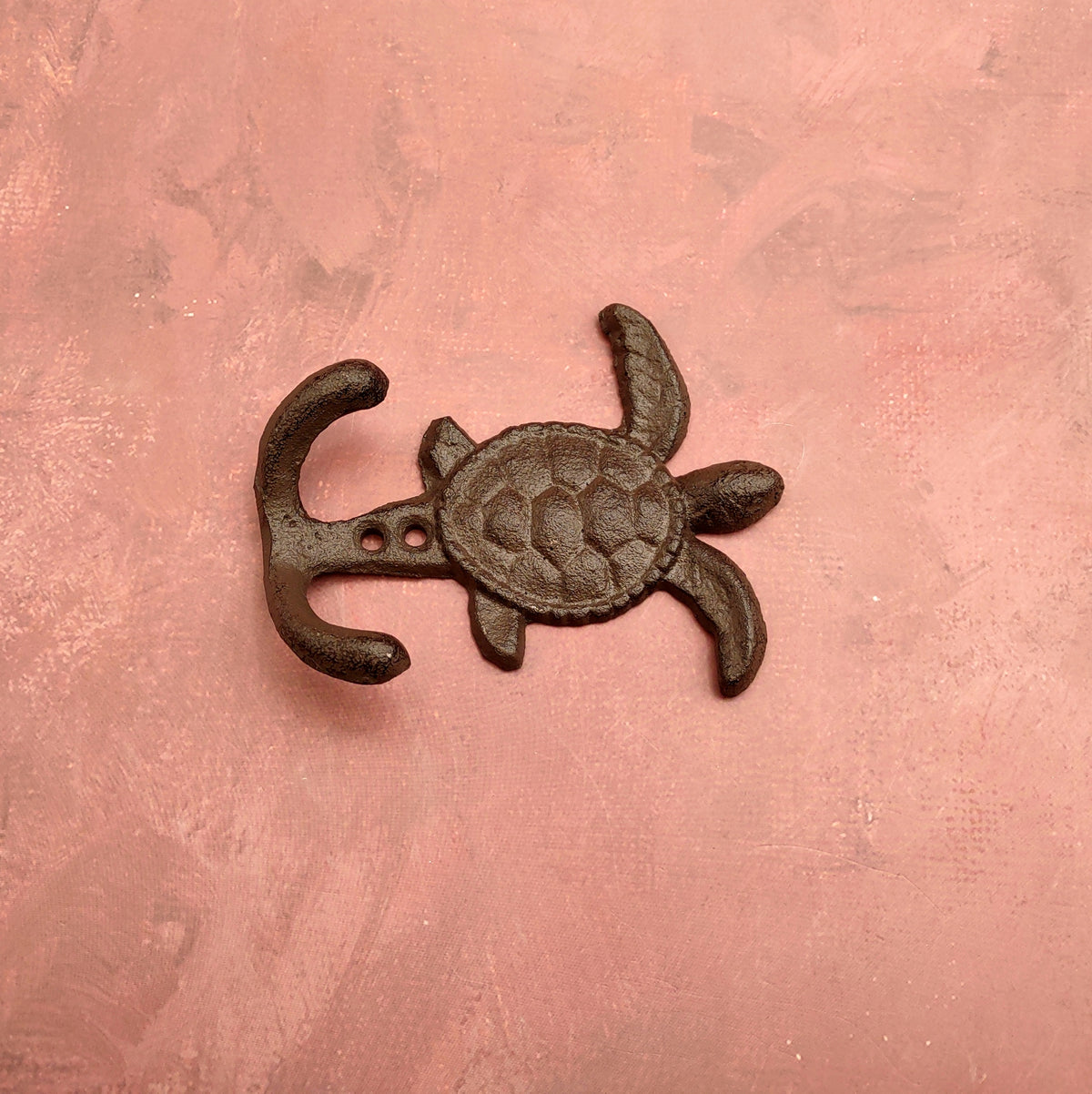 Cast Iron Sea Turtle Wall Hooks Brown Patina (1 metal hook approx. 4.75+ inches) Brown Sea Turtle Double Wall Hook for coastal decor!