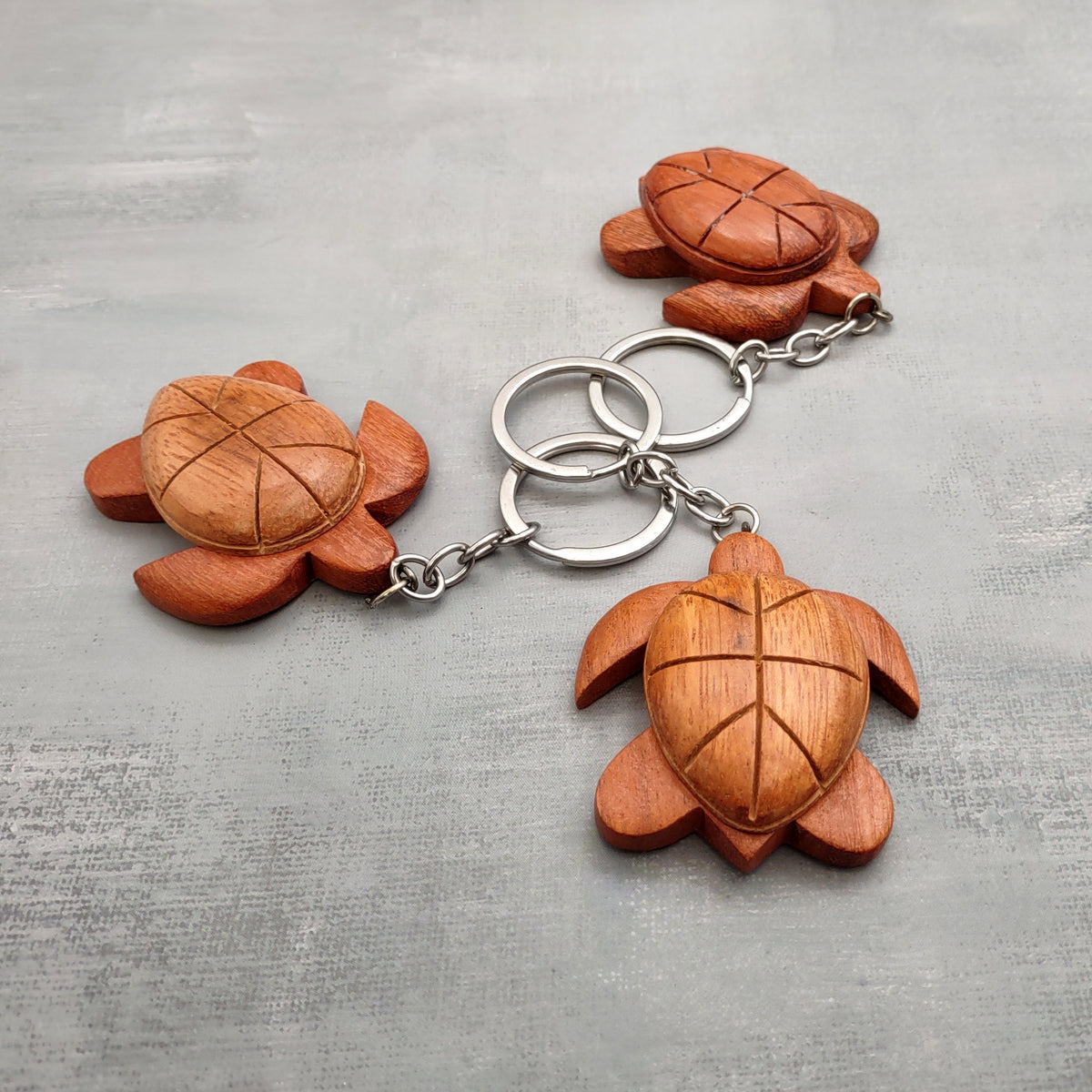 Handmade Koa Wood Sea Turtle Keychain (1 keychain approx. 2.5+ inches) Wooden Sea Turtle Keychain for gifting or decorative charm!