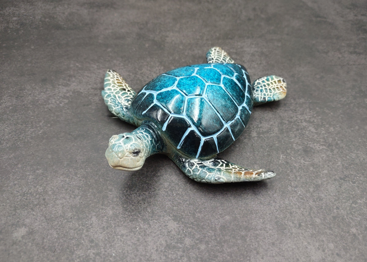 Blue Sea Turtle Figurine Painted Resin (1 turtle approx. 5+ inches long) Blue Painted Resin Sea Turtle Figure for coastal home decor!