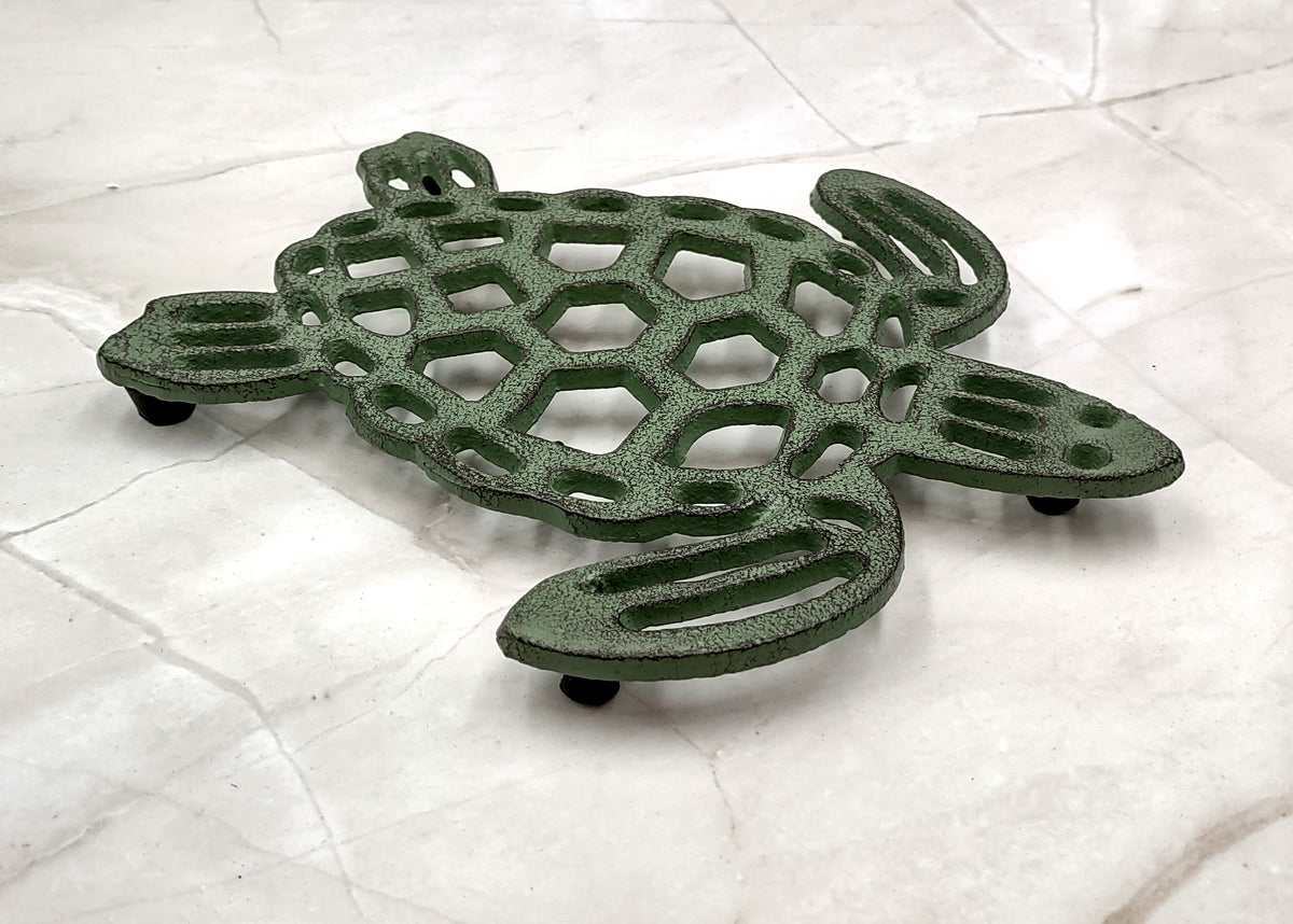 Cast Iron Sea Turtle Green Metal Trivet (1 trivet approx. 7+ inches wide) Green Metal Sea Turtle Trivet adds coastal charm & protection!