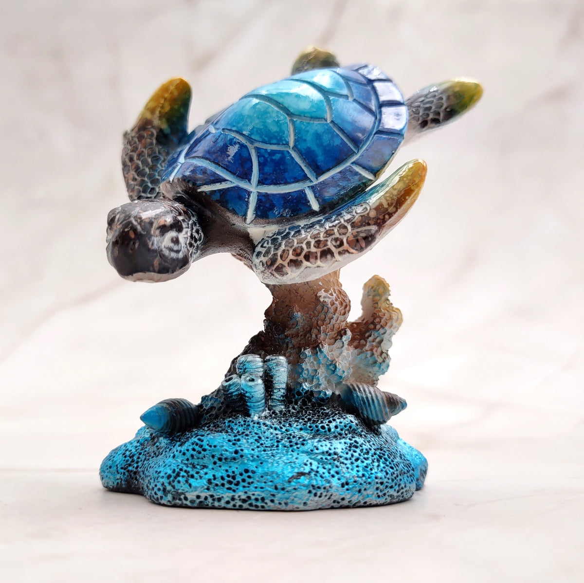 Ocean Blue Painted Resin Sea Turtle Figurine (1 figure approx. 3.5+ inches tall) Blue Sea Turtle for coastal home decor gifts & collecting!