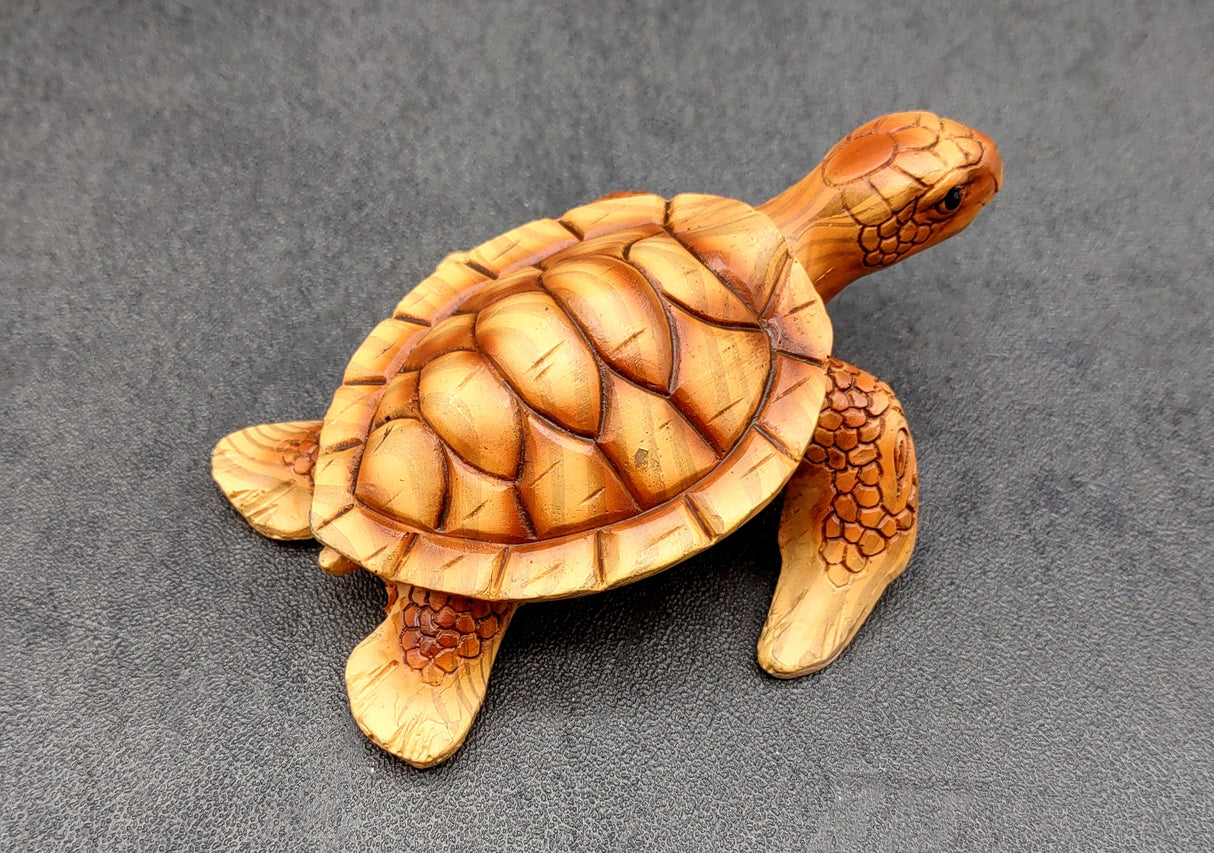 Sea Turtle Figurine Brown Wood Style (1 turtle approx. 3+ inch long) Resin sea turtle figurine for coastal beach home display & decoration!