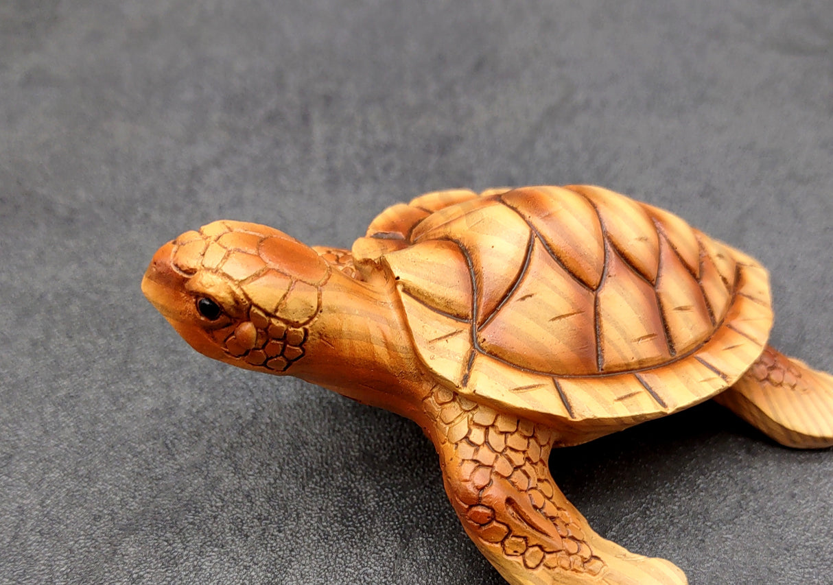 Sea Turtle Figurine Brown Wood Style (1 turtle approx. 3+ inch long) Resin sea turtle figurine for coastal beach home display & decoration!