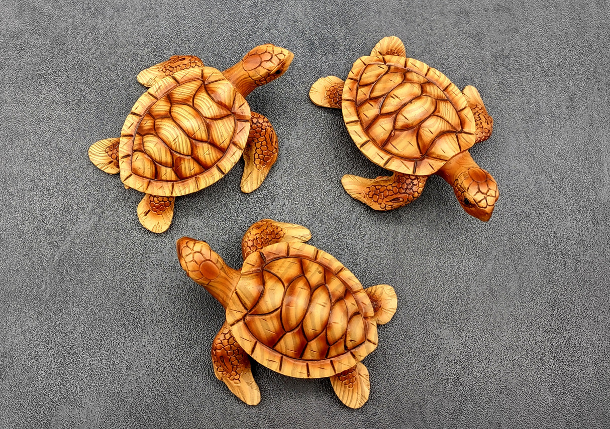 Sea Turtle Figurine Brown Wood Style (1 turtle approx. 3+ inch long) Resin sea turtle figurine for coastal beach home display & decoration!