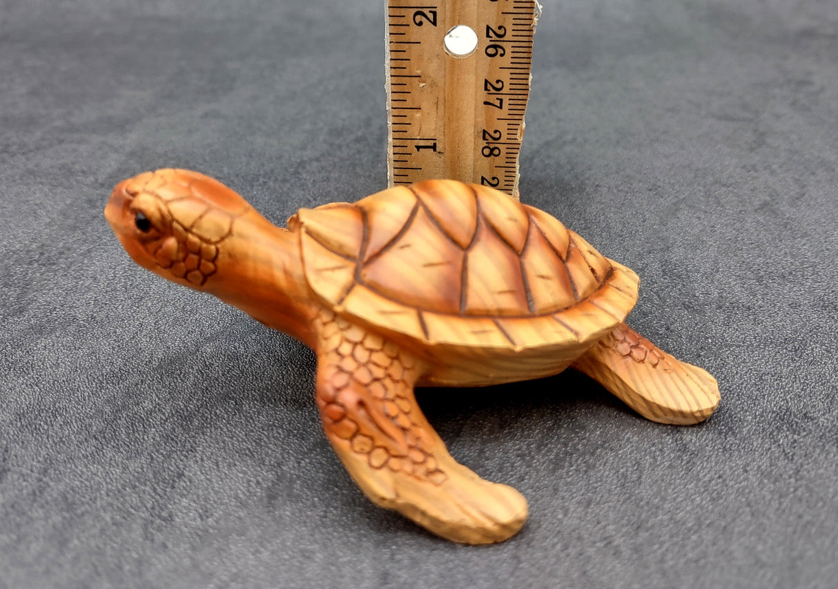 Sea Turtle Figurine Brown Wood Style (1 turtle approx. 3+ inch long) Resin sea turtle figurine for coastal beach home display & decoration!