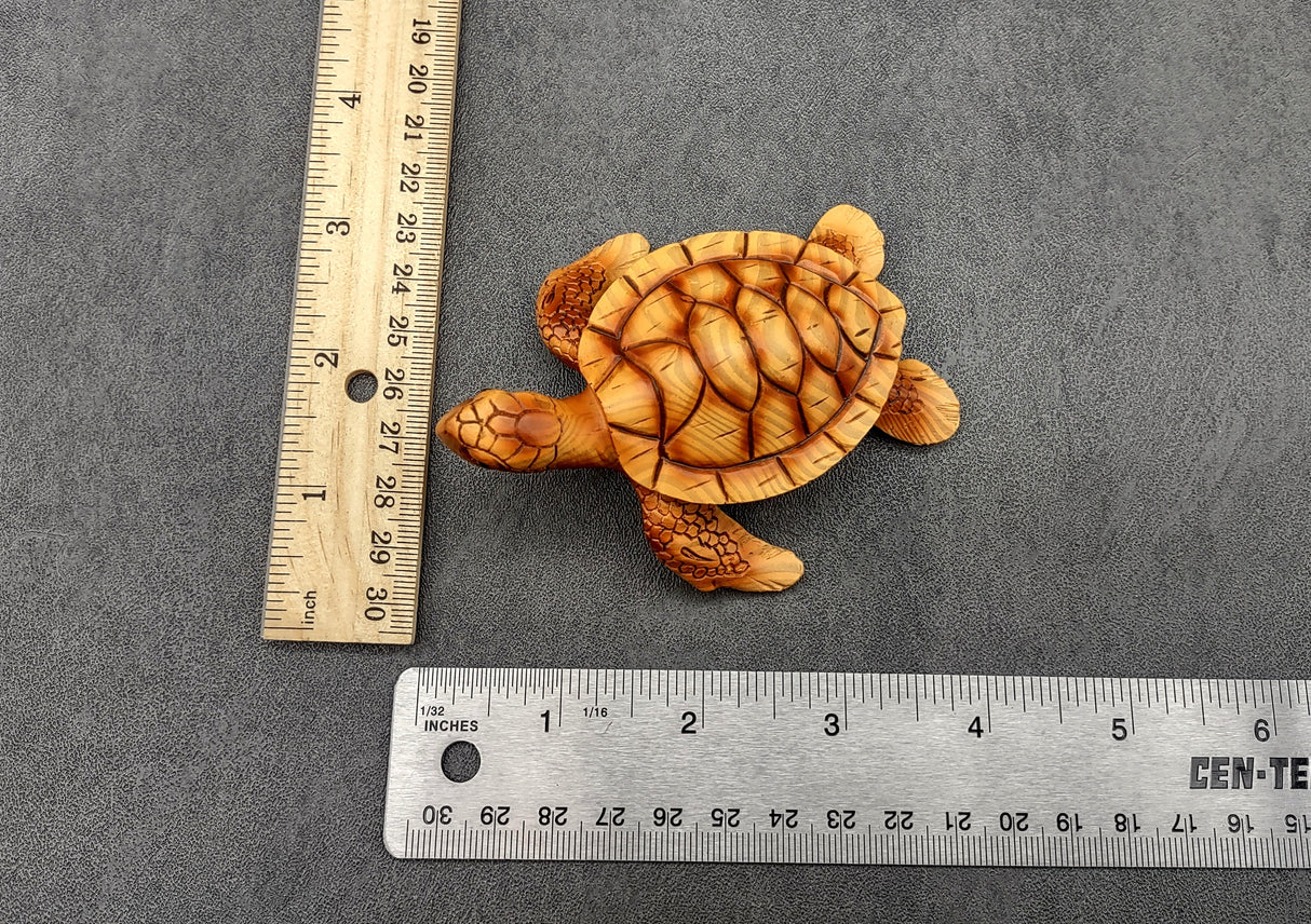 Sea Turtle Figurine Brown Wood Style (1 turtle approx. 3+ inch long) Resin sea turtle figurine for coastal beach home display & decoration!